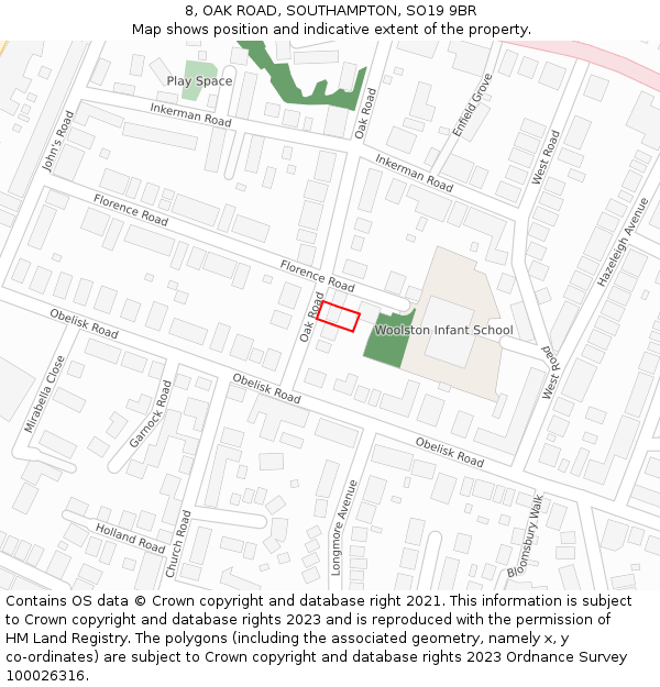 8, OAK ROAD, SOUTHAMPTON, SO19 9BR: Location map and indicative extent of plot