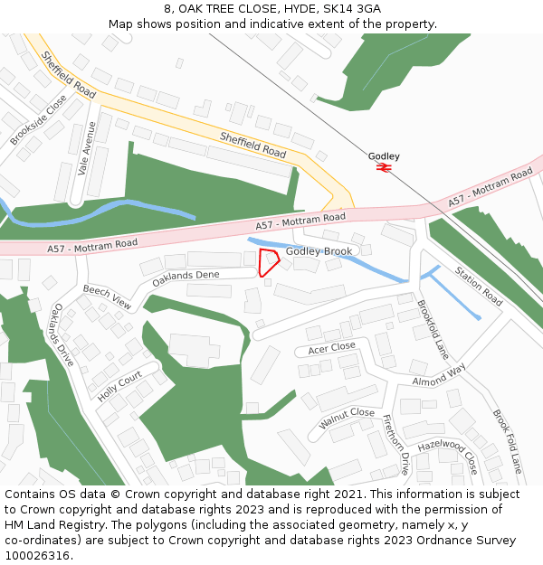 8, OAK TREE CLOSE, HYDE, SK14 3GA: Location map and indicative extent of plot