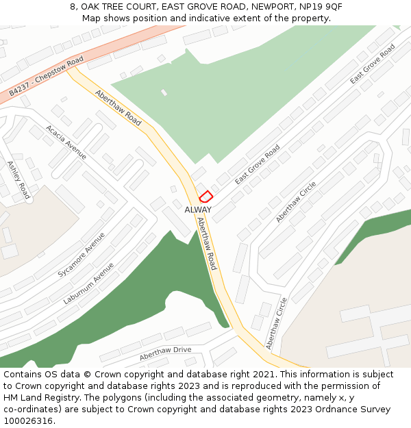 8, OAK TREE COURT, EAST GROVE ROAD, NEWPORT, NP19 9QF: Location map and indicative extent of plot