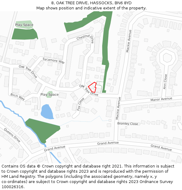 8, OAK TREE DRIVE, HASSOCKS, BN6 8YD: Location map and indicative extent of plot