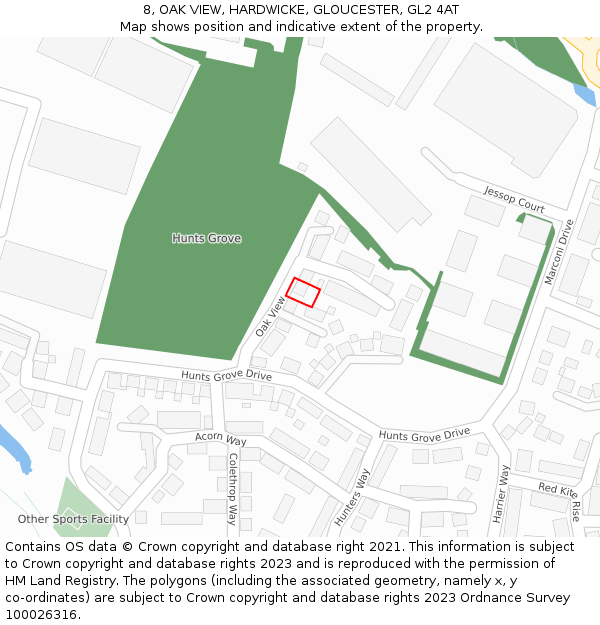 8, OAK VIEW, HARDWICKE, GLOUCESTER, GL2 4AT: Location map and indicative extent of plot