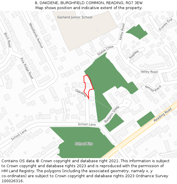 8, OAKDENE, BURGHFIELD COMMON, READING, RG7 3EW: Location map and indicative extent of plot