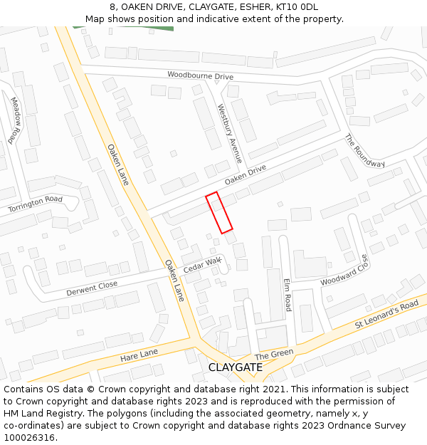 8, OAKEN DRIVE, CLAYGATE, ESHER, KT10 0DL: Location map and indicative extent of plot