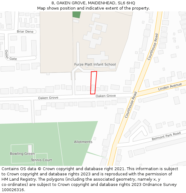 8, OAKEN GROVE, MAIDENHEAD, SL6 6HQ: Location map and indicative extent of plot