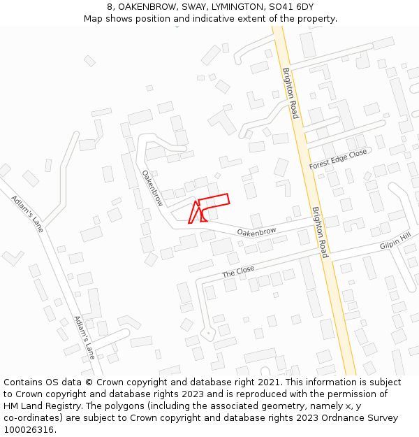 8, OAKENBROW, SWAY, LYMINGTON, SO41 6DY: Location map and indicative extent of plot