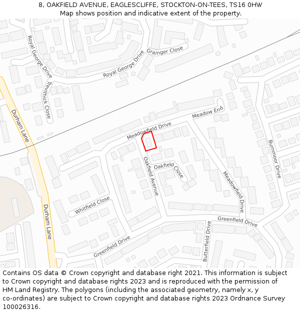 8, OAKFIELD AVENUE, EAGLESCLIFFE, STOCKTON-ON-TEES, TS16 0HW: Location map and indicative extent of plot