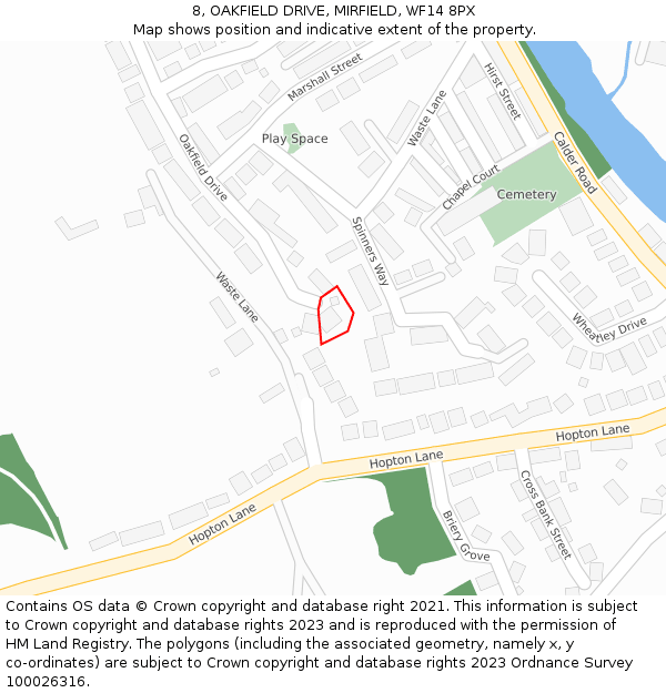 8, OAKFIELD DRIVE, MIRFIELD, WF14 8PX: Location map and indicative extent of plot