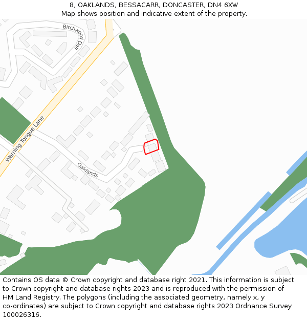 8, OAKLANDS, BESSACARR, DONCASTER, DN4 6XW: Location map and indicative extent of plot