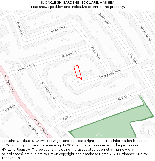 8, OAKLEIGH GARDENS, EDGWARE, HA8 8EA: Location map and indicative extent of plot