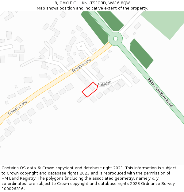 8, OAKLEIGH, KNUTSFORD, WA16 8QW: Location map and indicative extent of plot