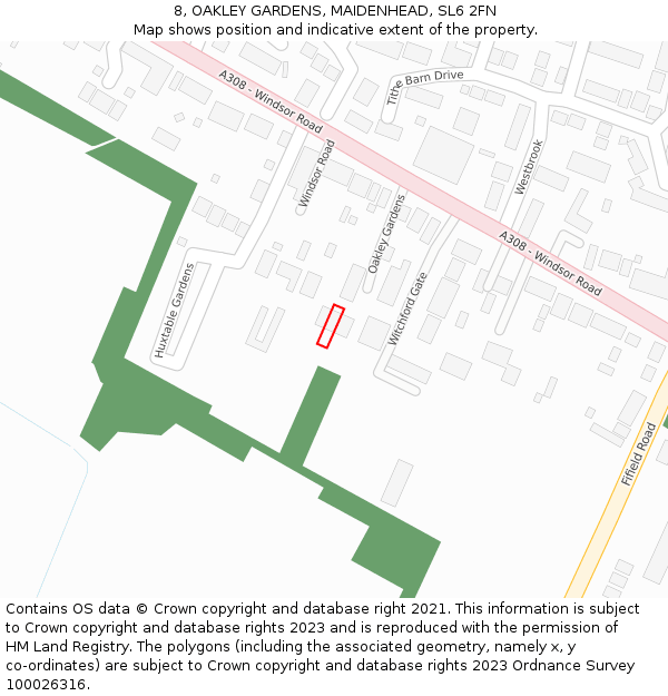 8, OAKLEY GARDENS, MAIDENHEAD, SL6 2FN: Location map and indicative extent of plot