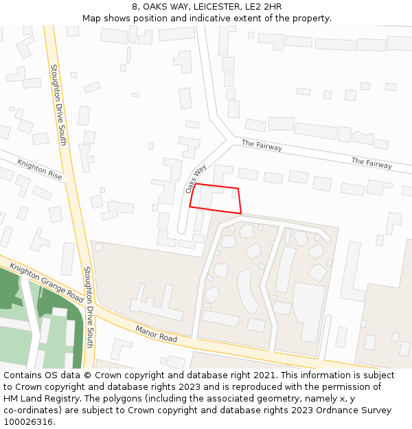 8, OAKS WAY, LEICESTER, LE2 2HR: Location map and indicative extent of plot