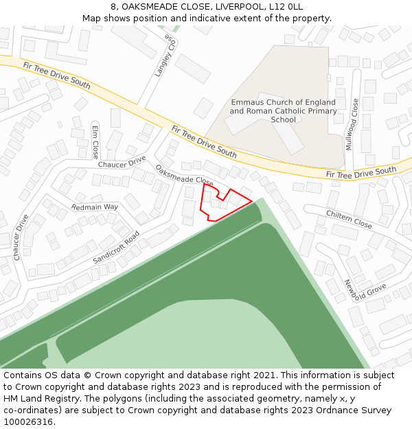 8, OAKSMEADE CLOSE, LIVERPOOL, L12 0LL: Location map and indicative extent of plot