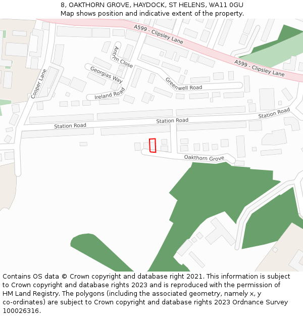 8, OAKTHORN GROVE, HAYDOCK, ST HELENS, WA11 0GU: Location map and indicative extent of plot