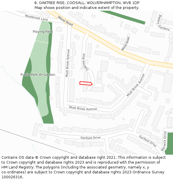 8, OAKTREE RISE, CODSALL, WOLVERHAMPTON, WV8 1DP: Location map and indicative extent of plot