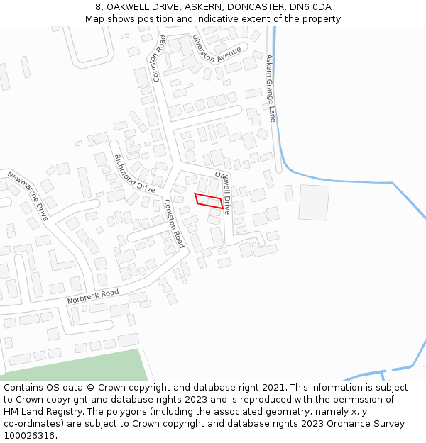 8, OAKWELL DRIVE, ASKERN, DONCASTER, DN6 0DA: Location map and indicative extent of plot