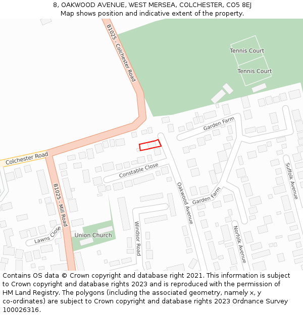 8, OAKWOOD AVENUE, WEST MERSEA, COLCHESTER, CO5 8EJ: Location map and indicative extent of plot