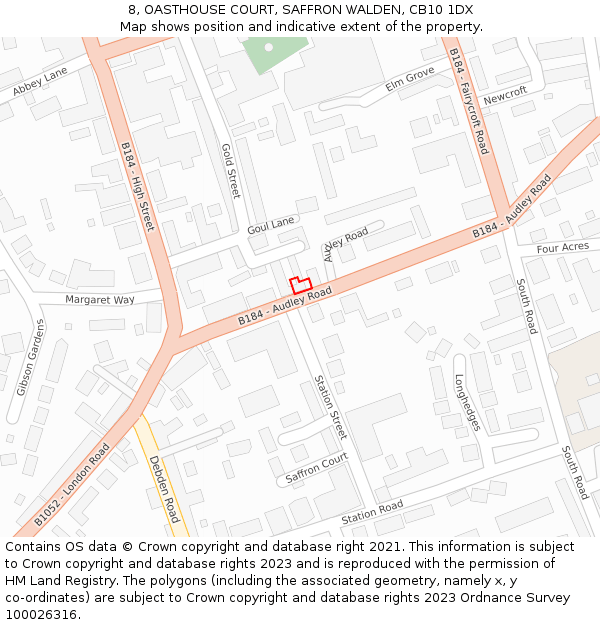 8, OASTHOUSE COURT, SAFFRON WALDEN, CB10 1DX: Location map and indicative extent of plot