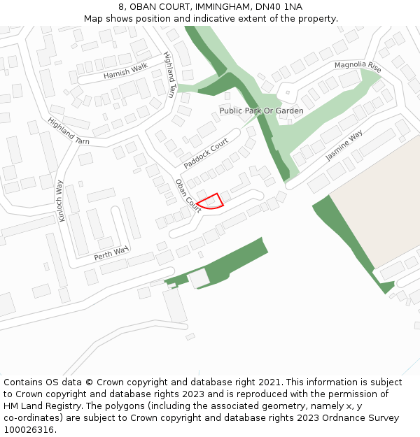 8, OBAN COURT, IMMINGHAM, DN40 1NA: Location map and indicative extent of plot