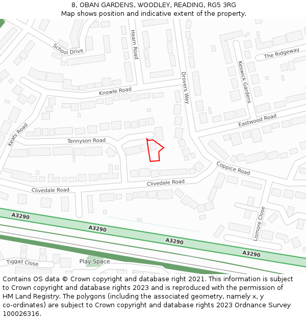 8, OBAN GARDENS, WOODLEY, READING, RG5 3RG: Location map and indicative extent of plot