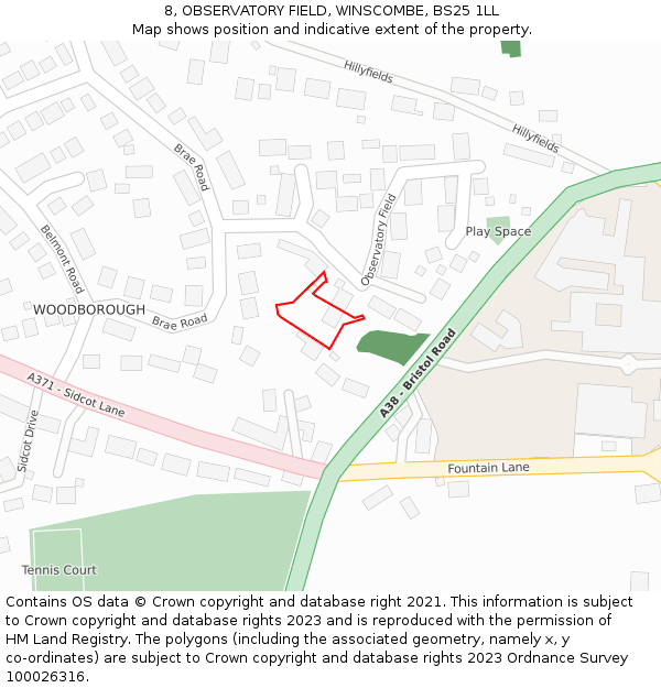 8, OBSERVATORY FIELD, WINSCOMBE, BS25 1LL: Location map and indicative extent of plot