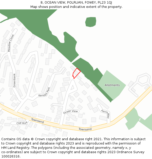 8, OCEAN VIEW, POLRUAN, FOWEY, PL23 1QJ: Location map and indicative extent of plot