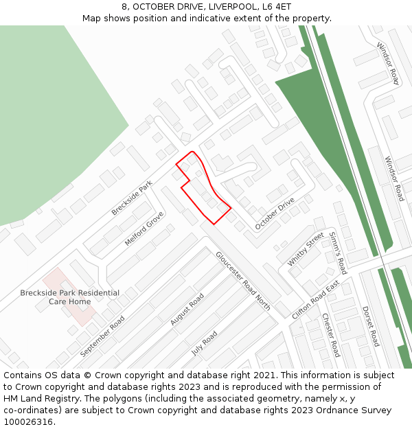 8, OCTOBER DRIVE, LIVERPOOL, L6 4ET: Location map and indicative extent of plot