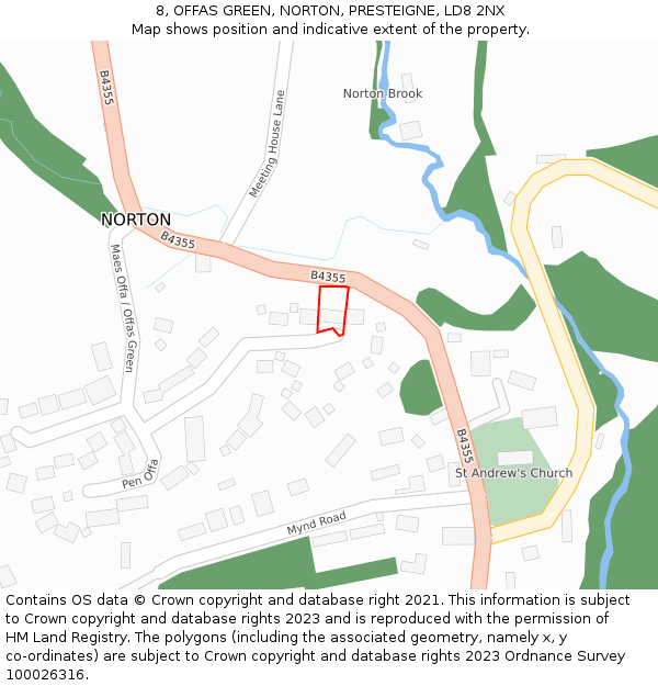 8, OFFAS GREEN, NORTON, PRESTEIGNE, LD8 2NX: Location map and indicative extent of plot