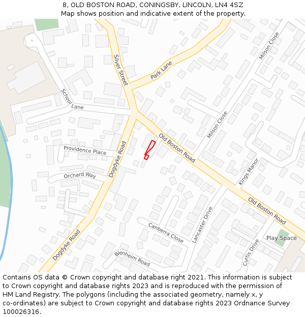 8, OLD BOSTON ROAD, CONINGSBY, LINCOLN, LN4 4SZ: Location map and indicative extent of plot