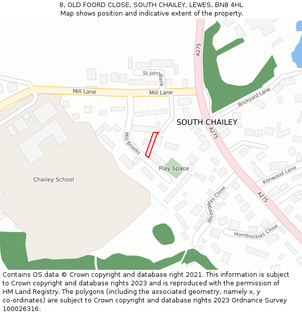 8, OLD FOORD CLOSE, SOUTH CHAILEY, LEWES, BN8 4HL: Location map and indicative extent of plot