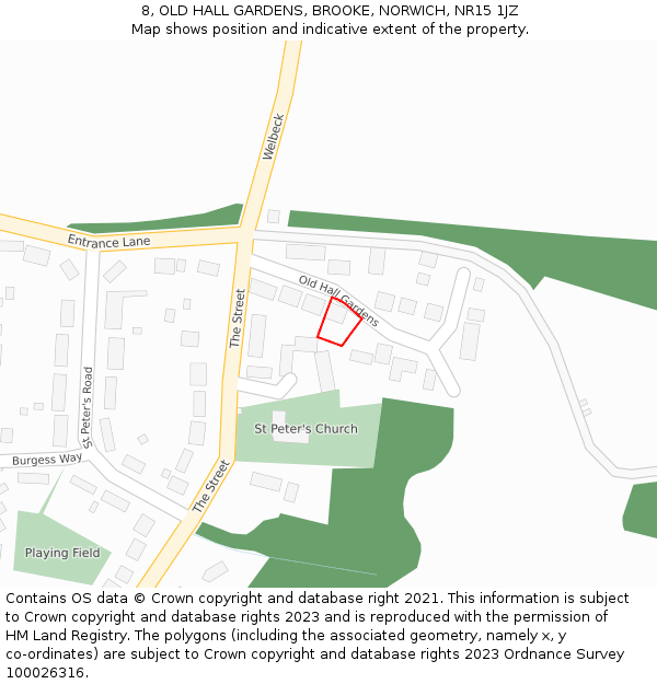 8, OLD HALL GARDENS, BROOKE, NORWICH, NR15 1JZ: Location map and indicative extent of plot