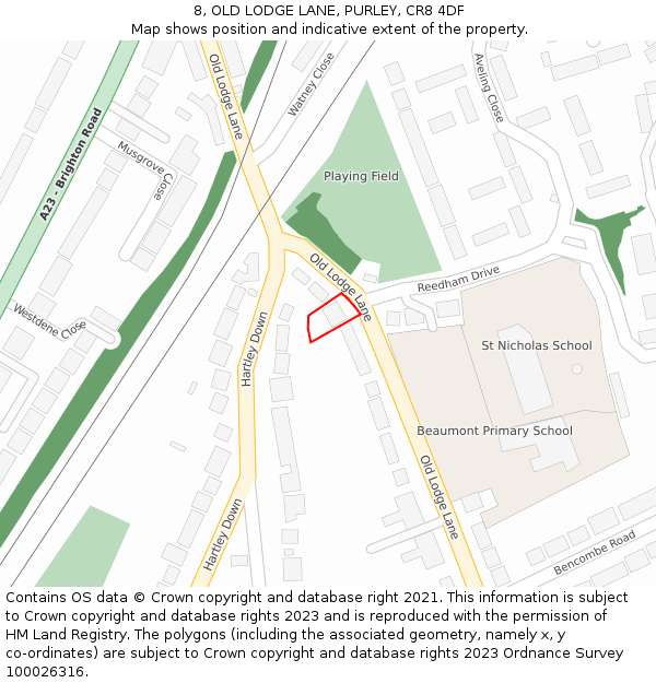 8, OLD LODGE LANE, PURLEY, CR8 4DF: Location map and indicative extent of plot