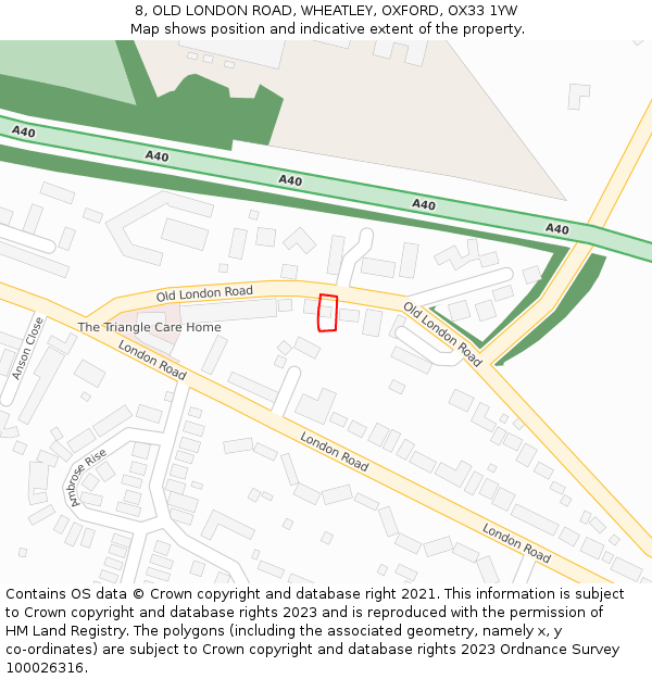 8, OLD LONDON ROAD, WHEATLEY, OXFORD, OX33 1YW: Location map and indicative extent of plot