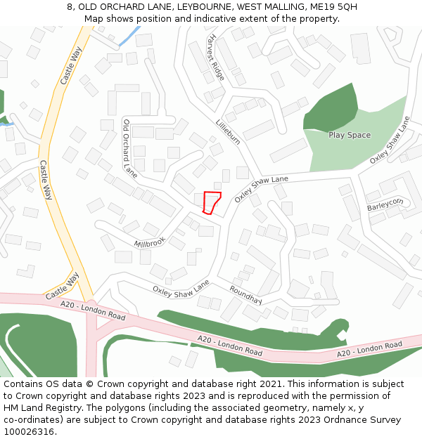 8, OLD ORCHARD LANE, LEYBOURNE, WEST MALLING, ME19 5QH: Location map and indicative extent of plot