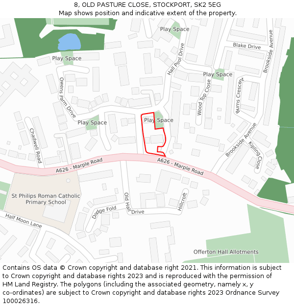 8, OLD PASTURE CLOSE, STOCKPORT, SK2 5EG: Location map and indicative extent of plot