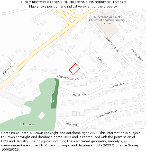 8, OLD RECTORY GARDENS, THURLESTONE, KINGSBRIDGE, TQ7 3PD: Location map and indicative extent of plot