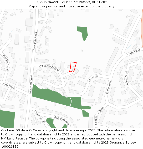 8, OLD SAWMILL CLOSE, VERWOOD, BH31 6PT: Location map and indicative extent of plot