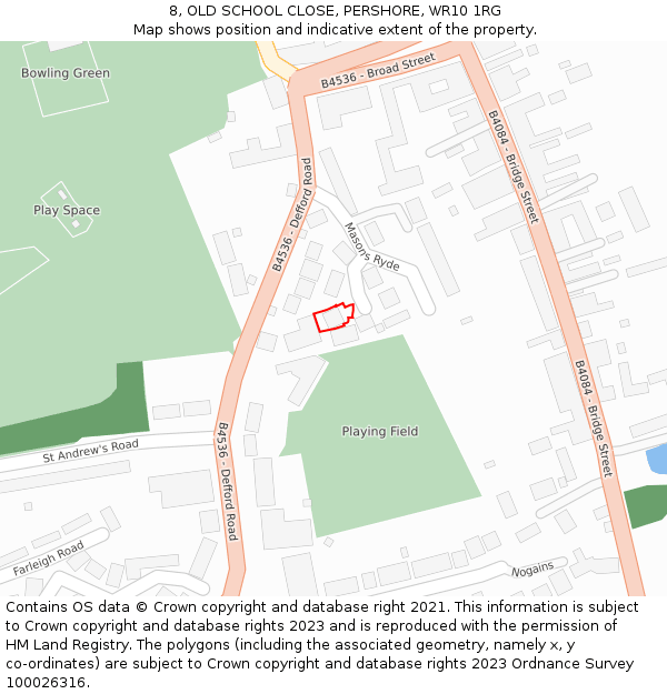 8, OLD SCHOOL CLOSE, PERSHORE, WR10 1RG: Location map and indicative extent of plot