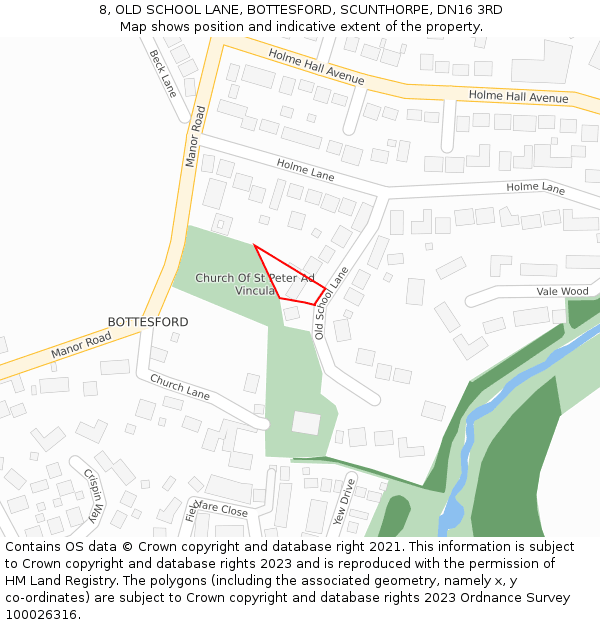 8, OLD SCHOOL LANE, BOTTESFORD, SCUNTHORPE, DN16 3RD: Location map and indicative extent of plot