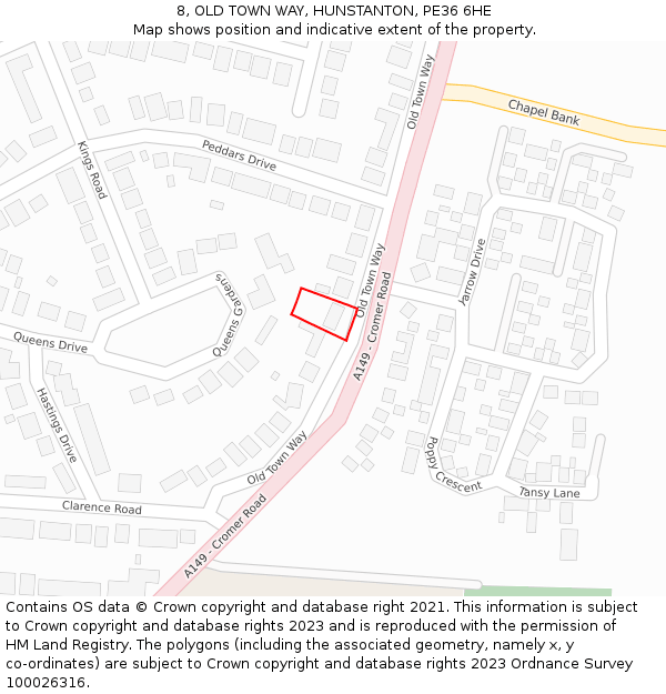 8, OLD TOWN WAY, HUNSTANTON, PE36 6HE: Location map and indicative extent of plot