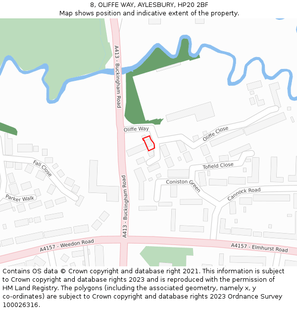 8, OLIFFE WAY, AYLESBURY, HP20 2BF: Location map and indicative extent of plot