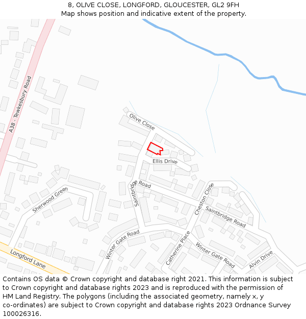 8, OLIVE CLOSE, LONGFORD, GLOUCESTER, GL2 9FH: Location map and indicative extent of plot
