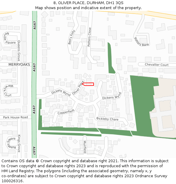 8, OLIVER PLACE, DURHAM, DH1 3QS: Location map and indicative extent of plot