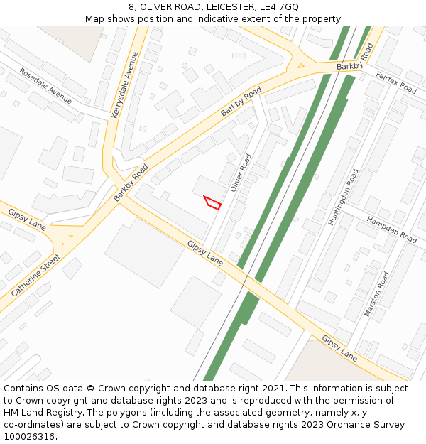 8, OLIVER ROAD, LEICESTER, LE4 7GQ: Location map and indicative extent of plot