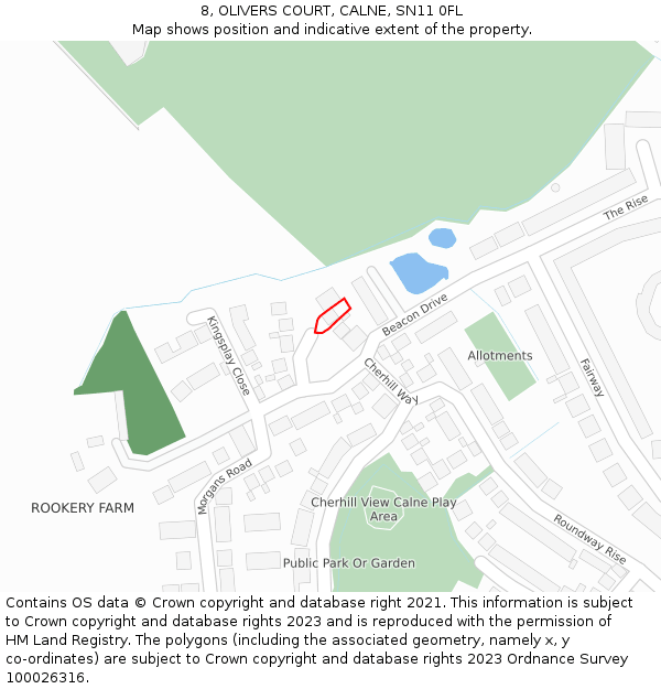 8, OLIVERS COURT, CALNE, SN11 0FL: Location map and indicative extent of plot