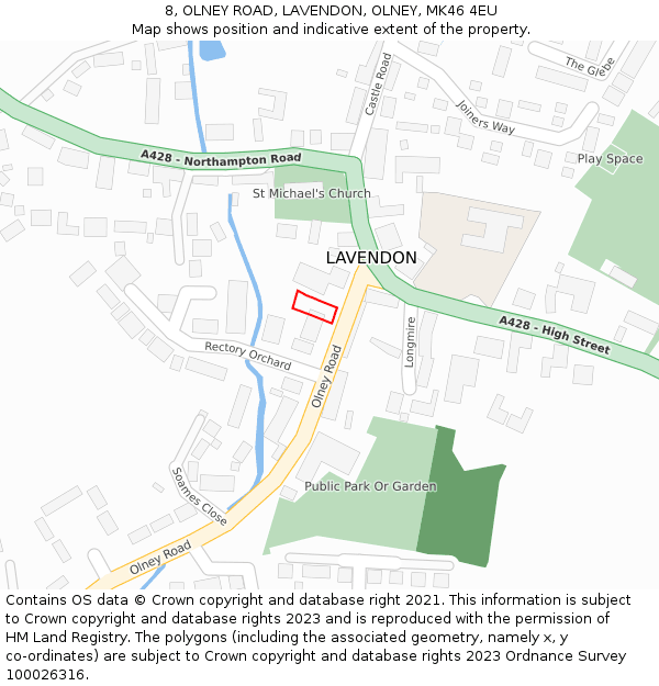 8, OLNEY ROAD, LAVENDON, OLNEY, MK46 4EU: Location map and indicative extent of plot