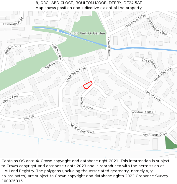 8, ORCHARD CLOSE, BOULTON MOOR, DERBY, DE24 5AE: Location map and indicative extent of plot