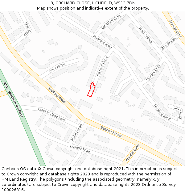 8, ORCHARD CLOSE, LICHFIELD, WS13 7DN: Location map and indicative extent of plot