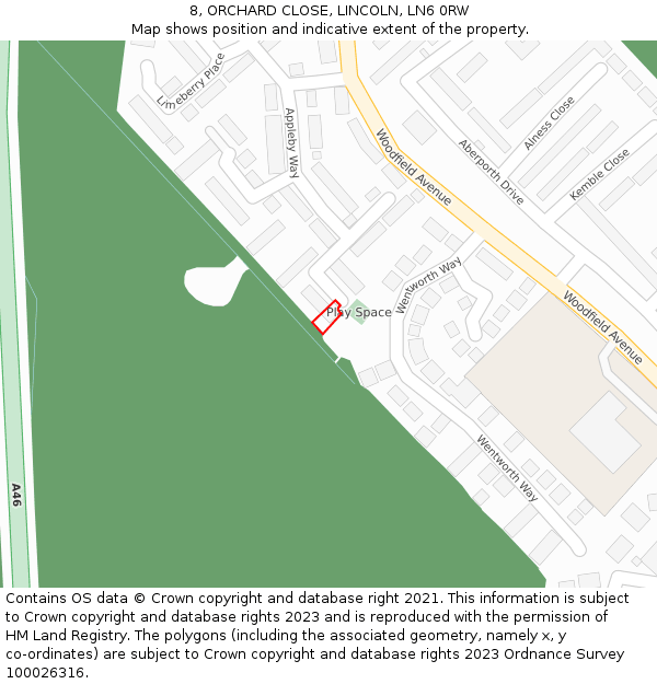 8, ORCHARD CLOSE, LINCOLN, LN6 0RW: Location map and indicative extent of plot