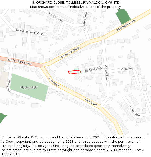 8, ORCHARD CLOSE, TOLLESBURY, MALDON, CM9 8TD: Location map and indicative extent of plot